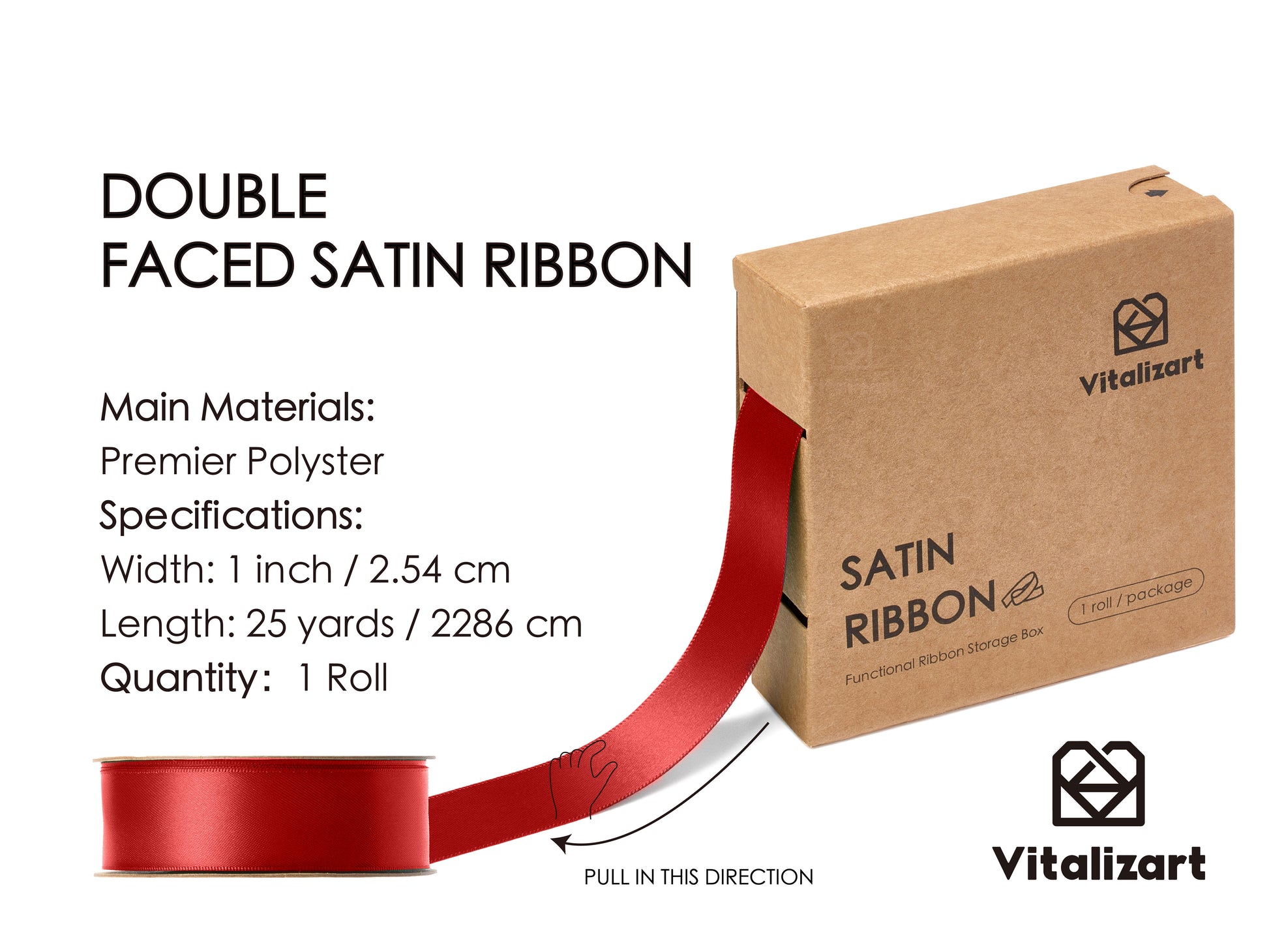 Double Face Functional Satin Ribbon 1" x 25Yd (Red) - Vitalizart