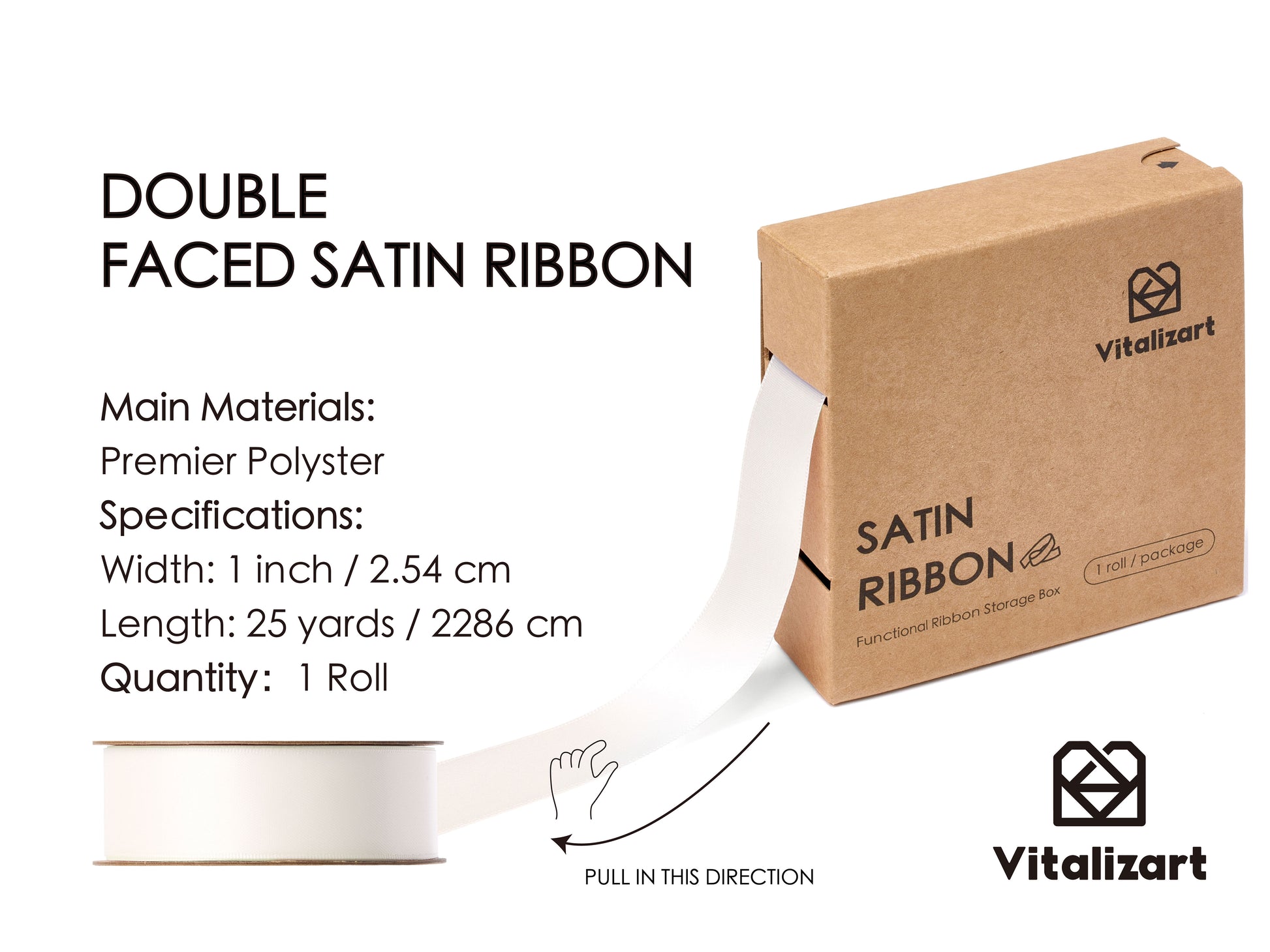 Double Face Functional Satin Ribbon 1" x 25Yd (Cream) - Vitalizart