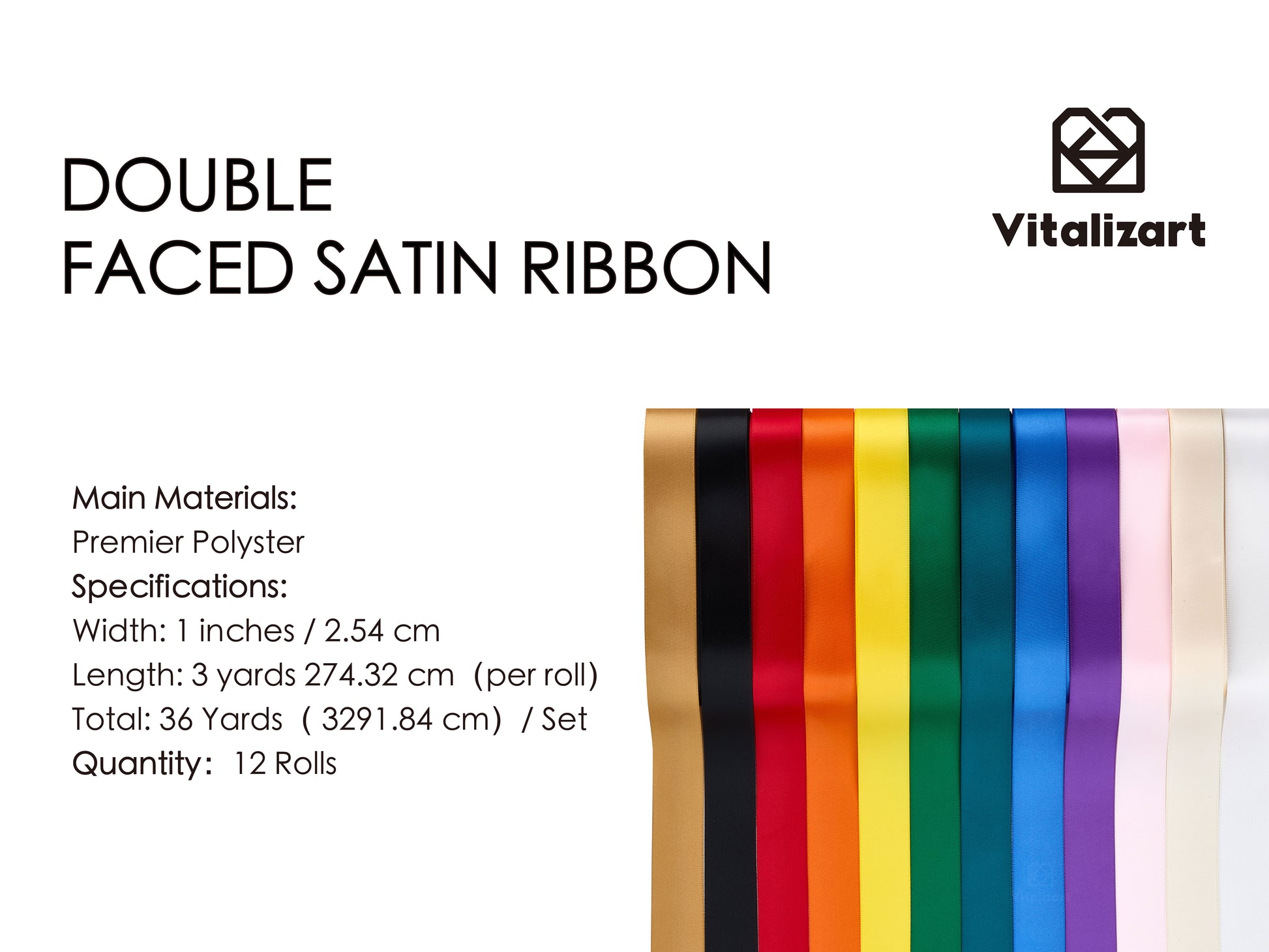 Double Face Satin Ribbon 1" x 36Yd (Rainbow Ribbon 36Yd) - Vitalizart