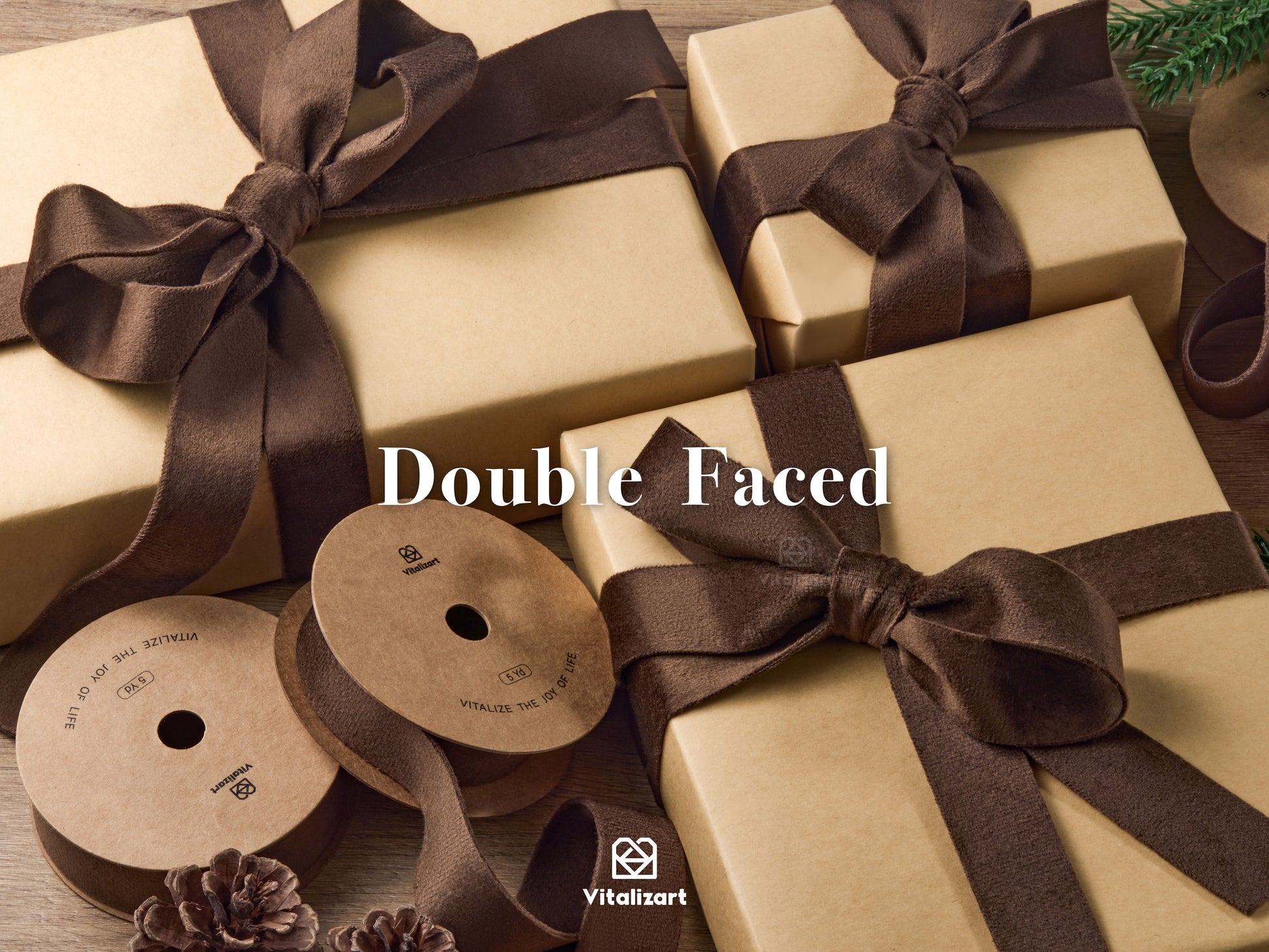 Double Faced Velvet Ribbon Set 1" x 15 Yd (Brown) - Vitalizart