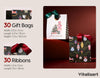 Christmas Small Paper Gift Bags with Ribbon Handles — Set of 30