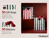 Christmas Small Paper Gift Bags with Ribbon Handles — Set of 30
