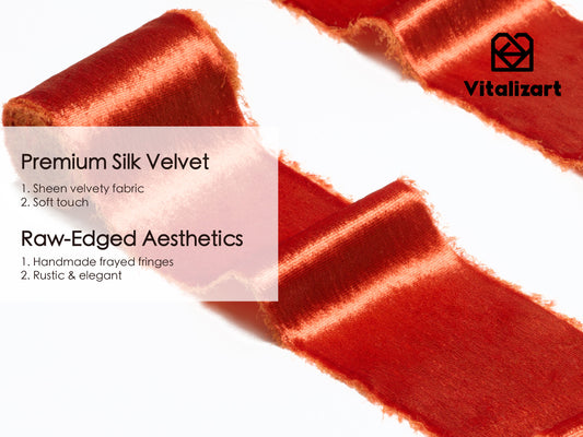 Frayed Edges Glossy Velvet Ribbon For Christmas 2.5"x 5YD (Rust Red)
