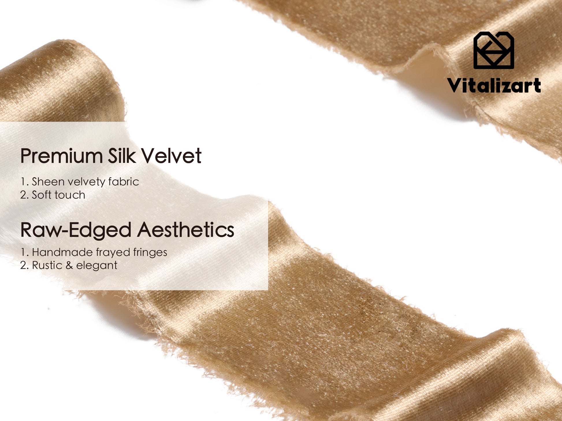 Frayed Edges Glossy Velvet Ribbon For Christmas 2.5"x 5YD (Khaki) - Vitalizart