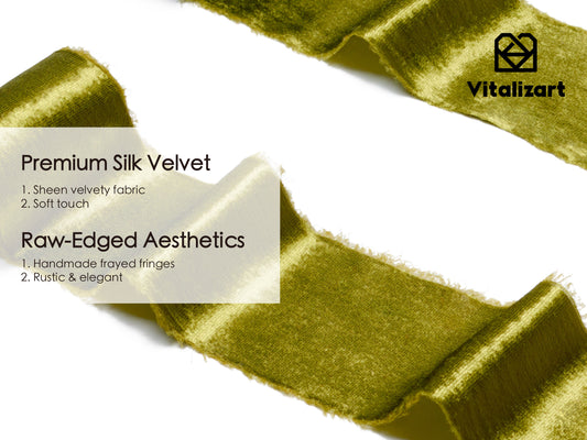 Frayed Edges Glossy Velvet Ribbon For Christmas 2.5"x 5YD (Green)