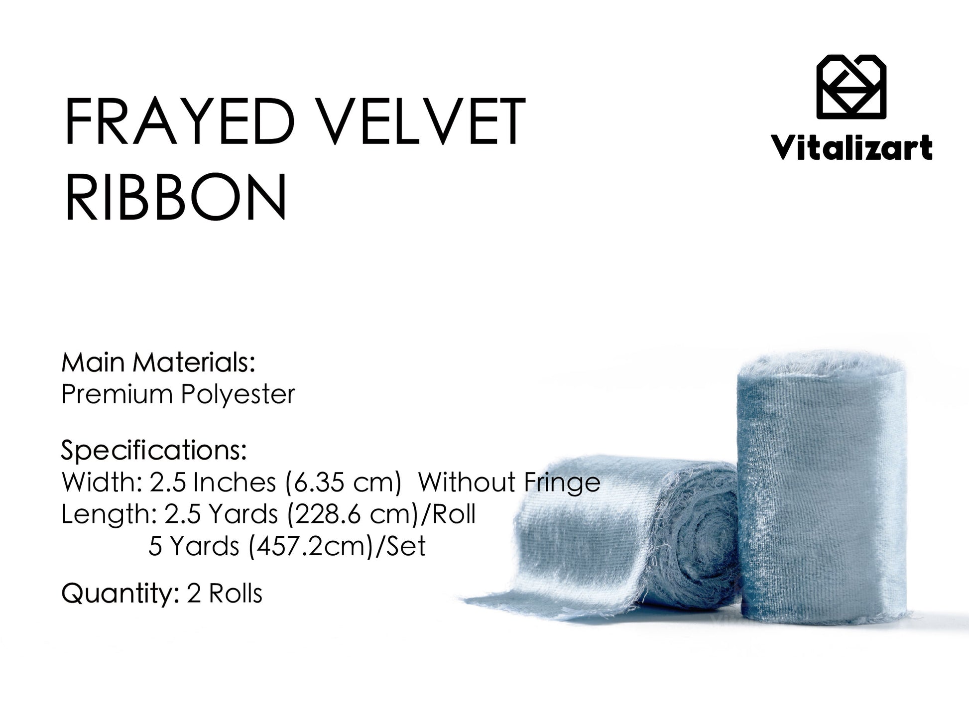 Frayed Edges Glossy Velvet Ribbon For Christmas 2.5"x 5YD (Dusty Blue) - Vitalizart