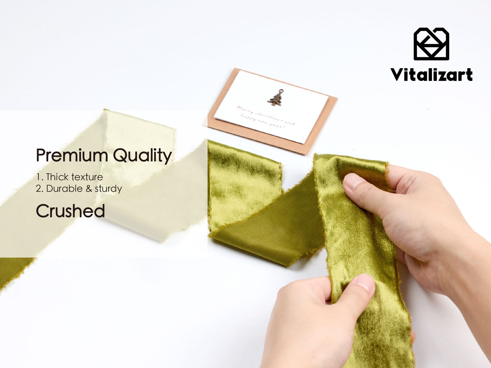 Frayed Edges Glossy Velvet Ribbon For Christmas 2.5"x 5YD (Green) - Vitalizart