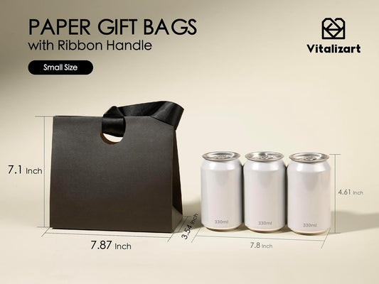 Paper Gift Bags With Ribbon Handles Set of 10 Assorted Colors Bulk Reusable For Gift Wrap  7.87"x3.54"x7.09" Small (Black colors)
