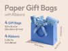 Blue & White Large Paper Gift Bags with Ribbon Bows — Set of 4