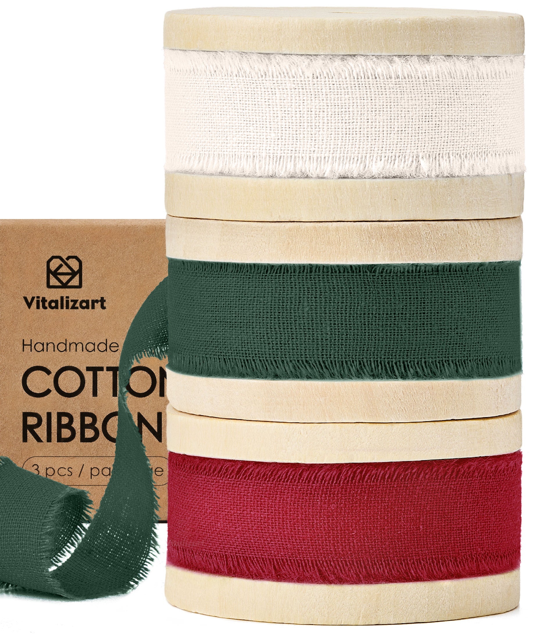 Cotton Ribbon Handmade Fringe 5/8" x 21 Yd (White Red Green) - Vitalizart