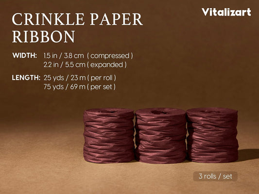 Vitalizart Crinkle Paper Ribbon 1.5" x 75 Yards, Reusable Recyclable Easy Tear(Burgundy) - Vitalizart