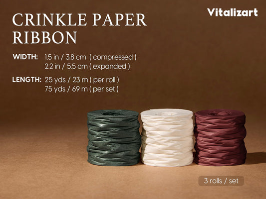 Vitalizart Crinkle Paper Ribbon 1.5" x 75 Yards, Reusable Recyclable Easy Tear(Red Green & White)