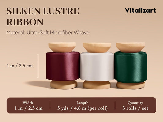 Vitalizart Silken Lustre Ribbon 1" x 15 Yards,Silky Satin Ribbon with Subtle Sheen (Christmas Ribbon)