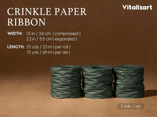 Vitalizart Crinkle Paper Ribbon 1.5" x 75 Yards, Reusable Recyclable Easy Tear (Green) - Vitalizart