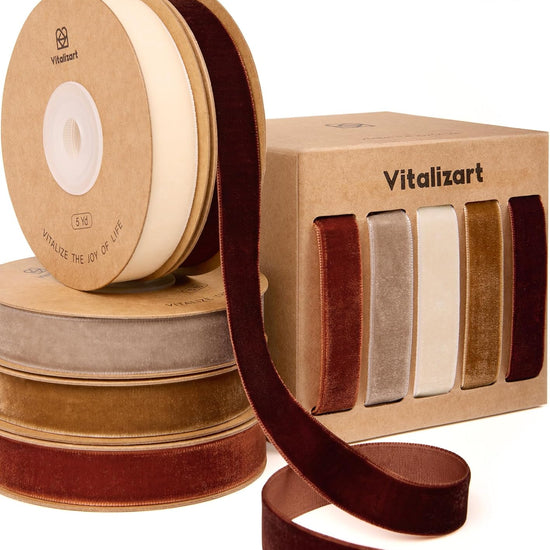 Vitalizart Velvet Ribbon 5/8" x 25 Yd, Christmas Ribbon Set, Rustic Gift Wrapping Ribbon for Crafts, Bows & Holiday Decor (Brown, Nude, Ivory) - Vitalizart