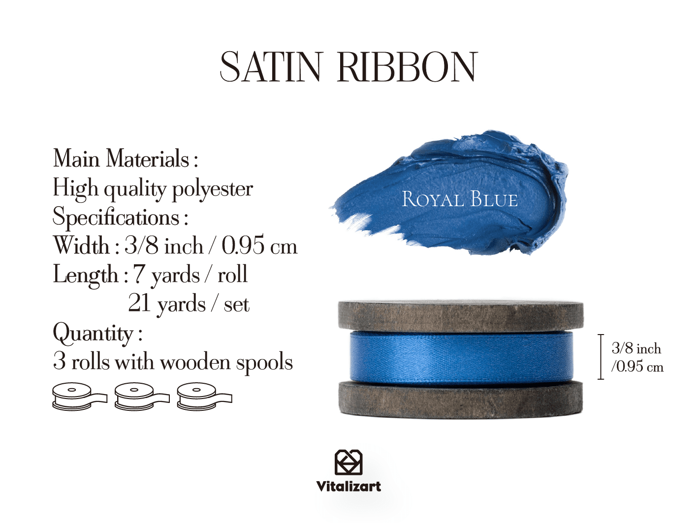 Double Faced Satin Ribbon 3/8" x 21 Yd (Royal Blue) - Vitalizart