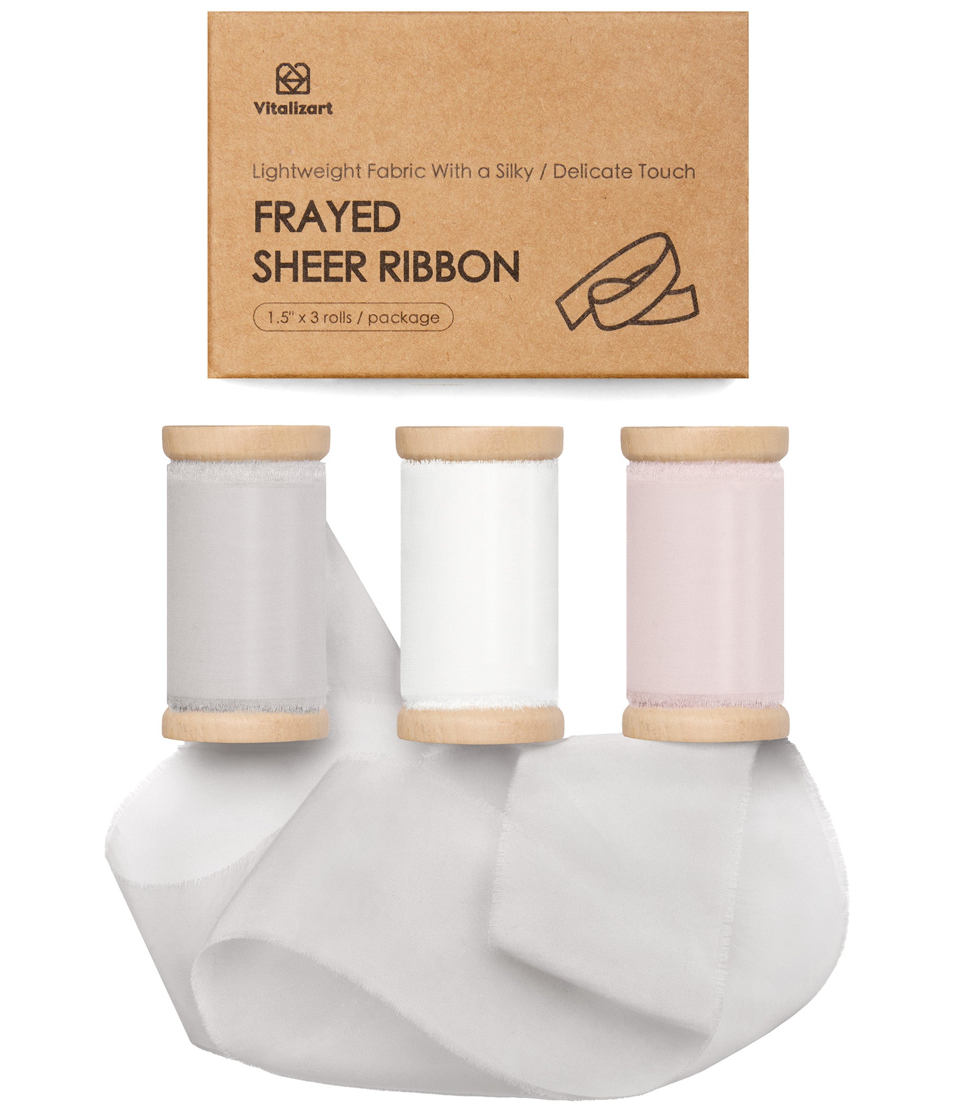 Silk Ribbon Frayed Sheer Ribbon 1 1/2" x 15 Yd（Cream & Nude & Champagne） - Vitalizart