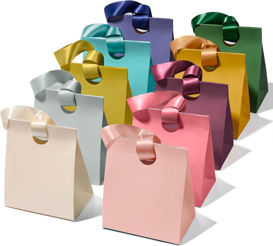 Vitalizart paper gift bags with ribbon handles set of 10 red bulk reusable for gift wrap 5.91"x3.54"x7.28" Medium (10 assorted colors) - Vitalizart