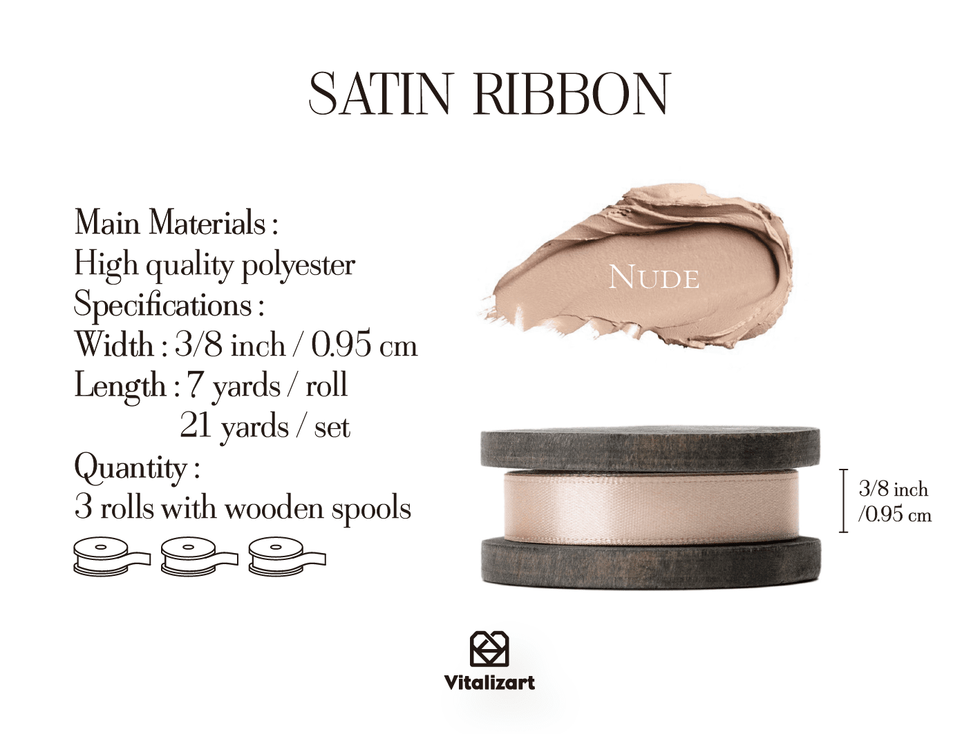 Double Faced Satin Ribbon 3/8" x 21 Yd (Nude) - Vitalizart