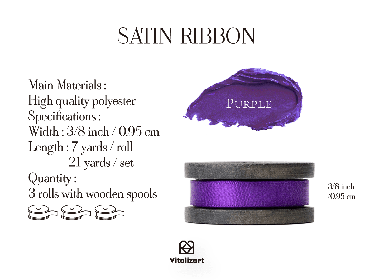 Double Faced Satin Ribbon 3/8" x 21 Yd (Purple) - Vitalizart