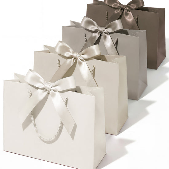 Vitalizart Paper Gift Bags With Ribbon Handles Set of 5 Grey Bulk Reusable For Gift Wrap 13" x10"x5"Large Size(Grey) - Vitalizart