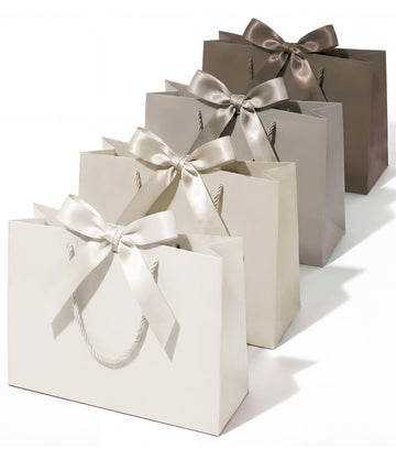 Vitalizart Paper Gift Bags With Ribbon Handles Set of 5 Grey Bulk Reusable For Gift Wrap 13" x10"x5"Large Size(Grey) - Vitalizart