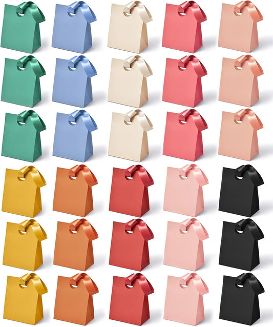 Vitalizart Paper Gift Bags With Ribbon Handles Set of 30 Assorted Colors Bulk Reusable For Gift Wrap 5.91"x3.54"x7.28" Small Size(Mixed Colors) - Vitalizart