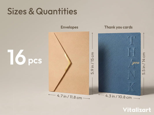Vitalizart Thank You Cards with Envelopes, 16 Pcs, Thick Textured Cardstock, Dusty Sage Embossed Foil-Stamped Blank Cards for Business & Special Occasions - Vitalizart