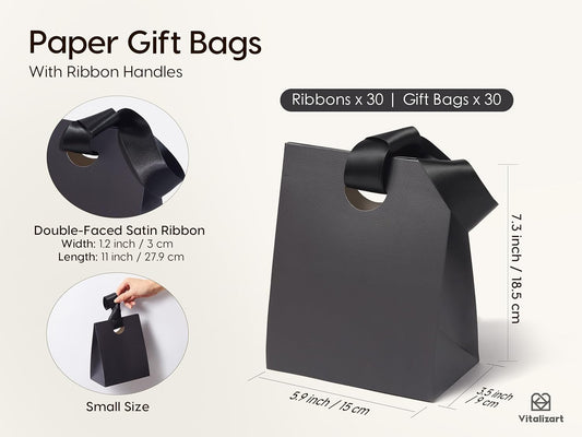 Vitalizart Paper Gift Bags With Ribbon Handles Set of 30 Assorted Colors Bulk Reusable For Gift Wrap 5.91"x3.54"x7.28" Small Size(Mixed Colors) - Vitalizart
