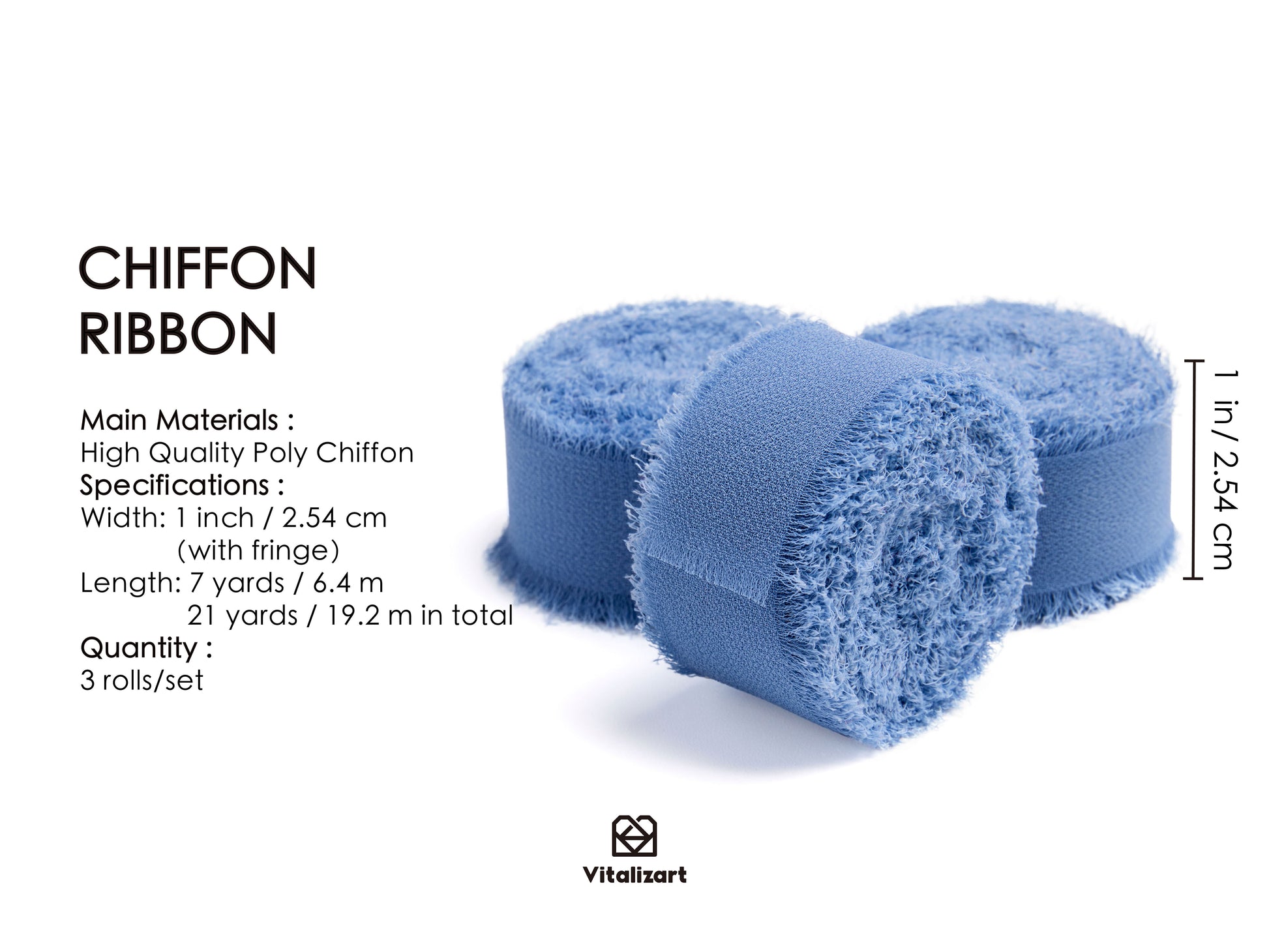 Chiffon Silk Ribbon 1" x 21 Yd (Dusty Blue 2) - Vitalizart