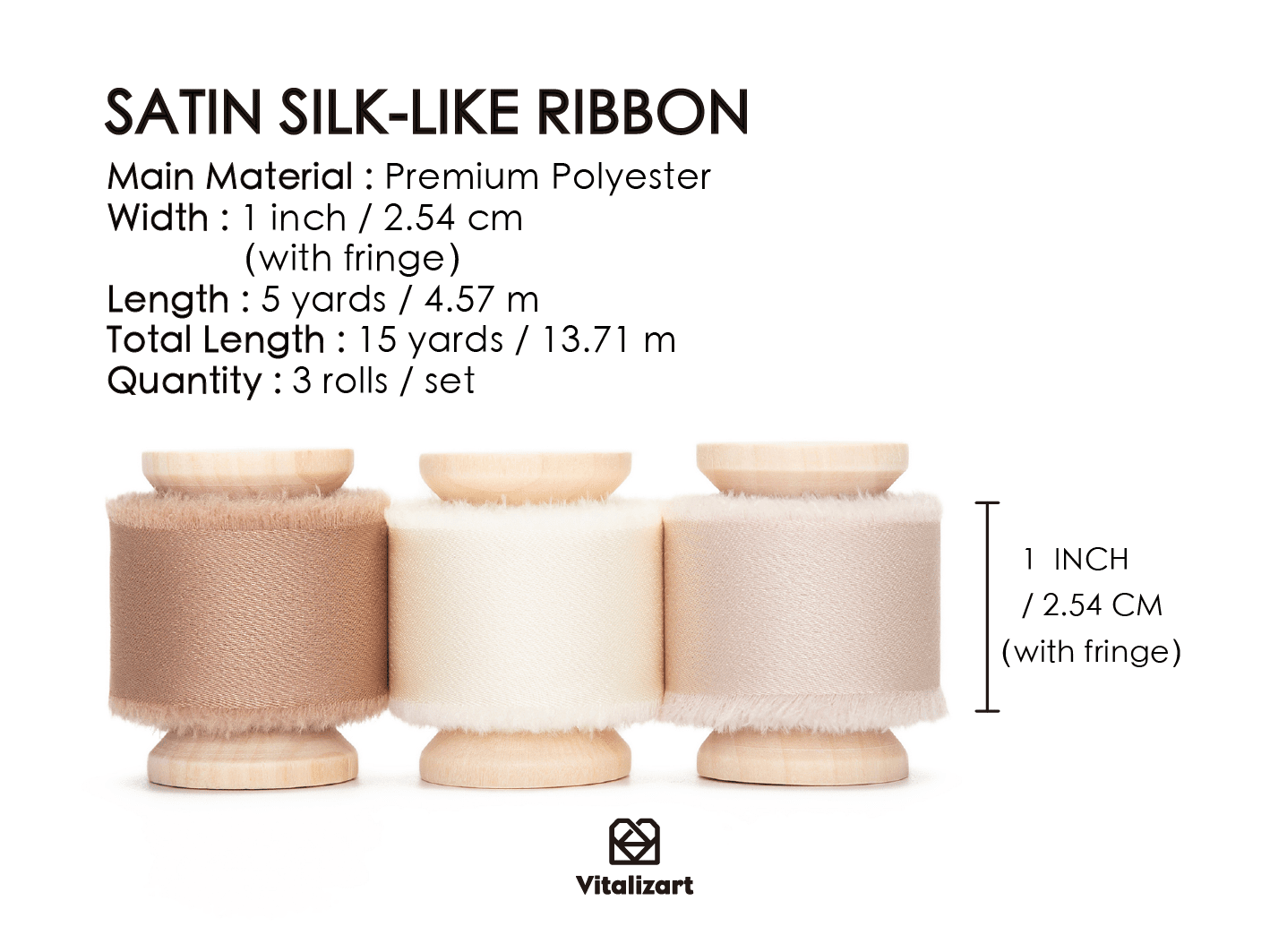 Silk Satin Ribbon With Wooden Spool 1" x 15 Yd (Champagne & Nude) - Vitalizart