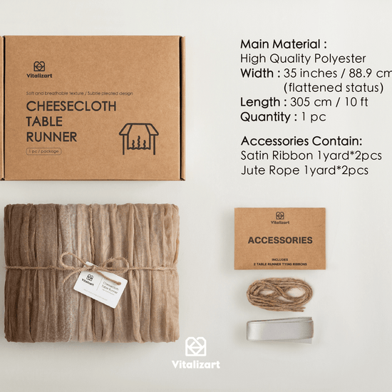 Cheesecloth Table Runner Gauze Boho Rustic 35 x 120 Inches (Nude Coffee Brown) - Vitalizart