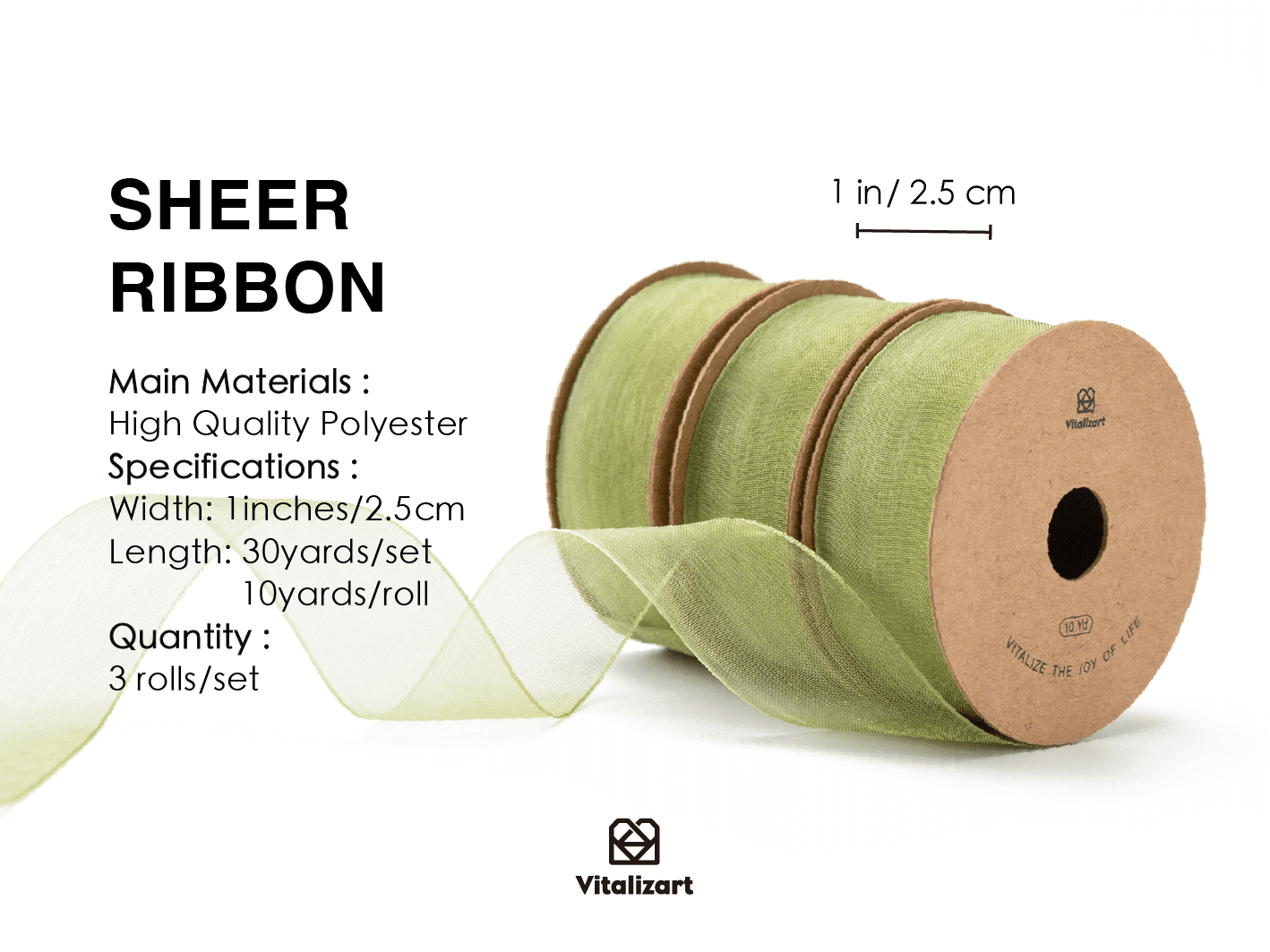 Organza Sheer Ribbon 1“ x 30 Yd (Sage Green) - Vitalizart