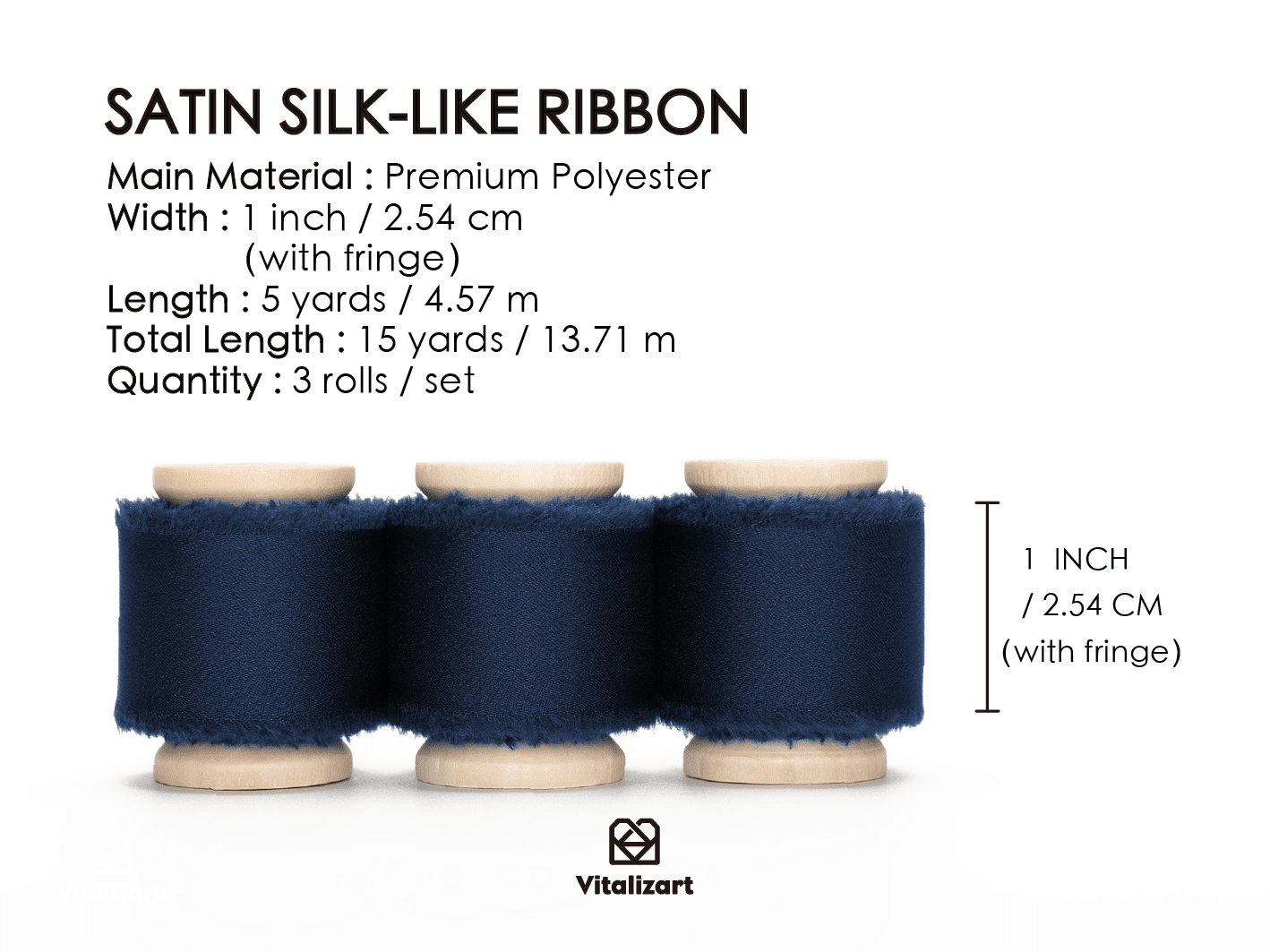 Silk Satin Ribbon With Wooden Spool 1" x 15 Yd (Navy Blue) - Vitalizart
