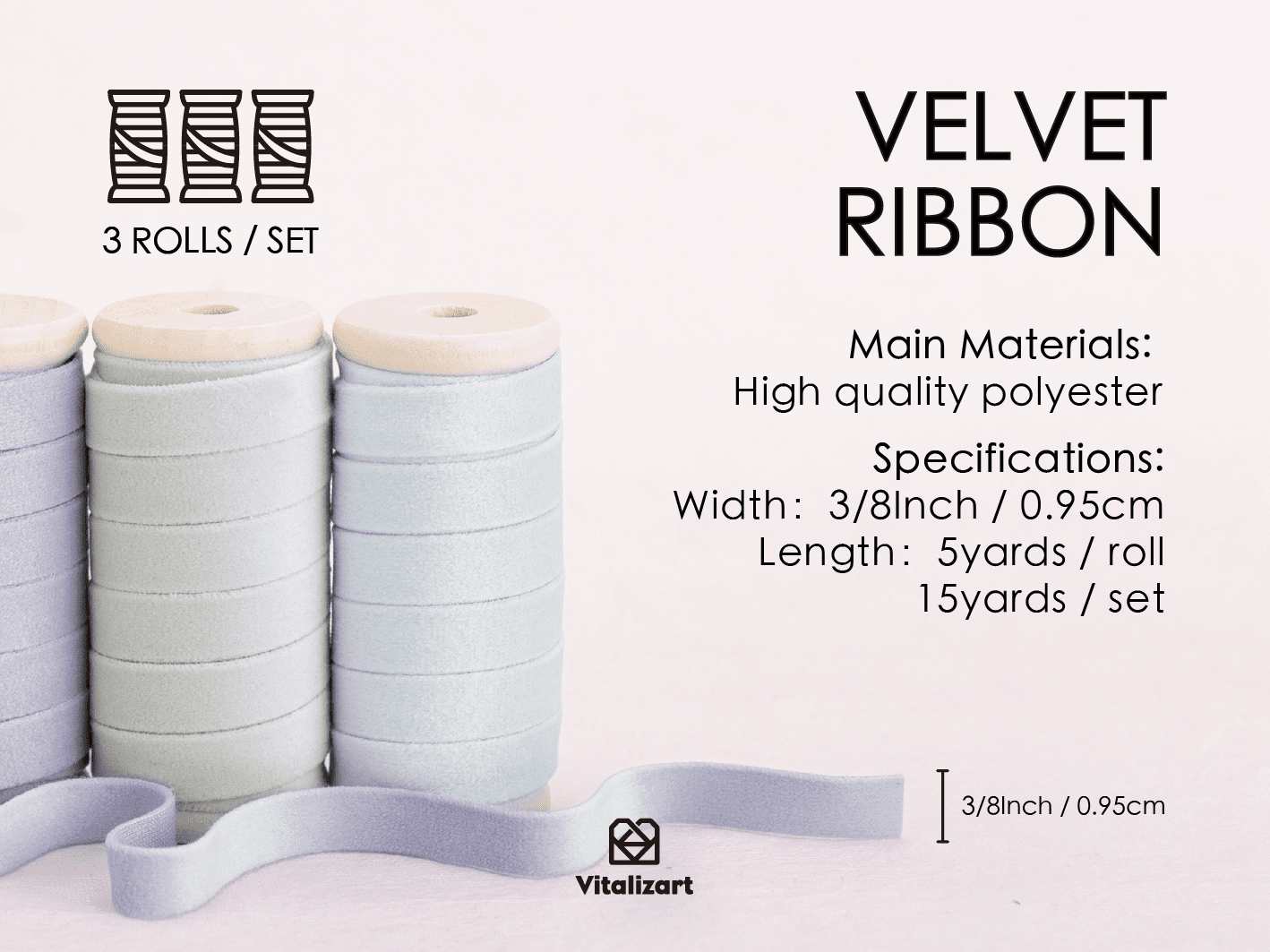 Velvet Ribbon With Wooden Spool 3/8" x 15 Yd (Blue & Purple) - Vitalizart