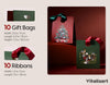 Christmas Small Paper Gift Bags with Ribbon Handles — Set of 10