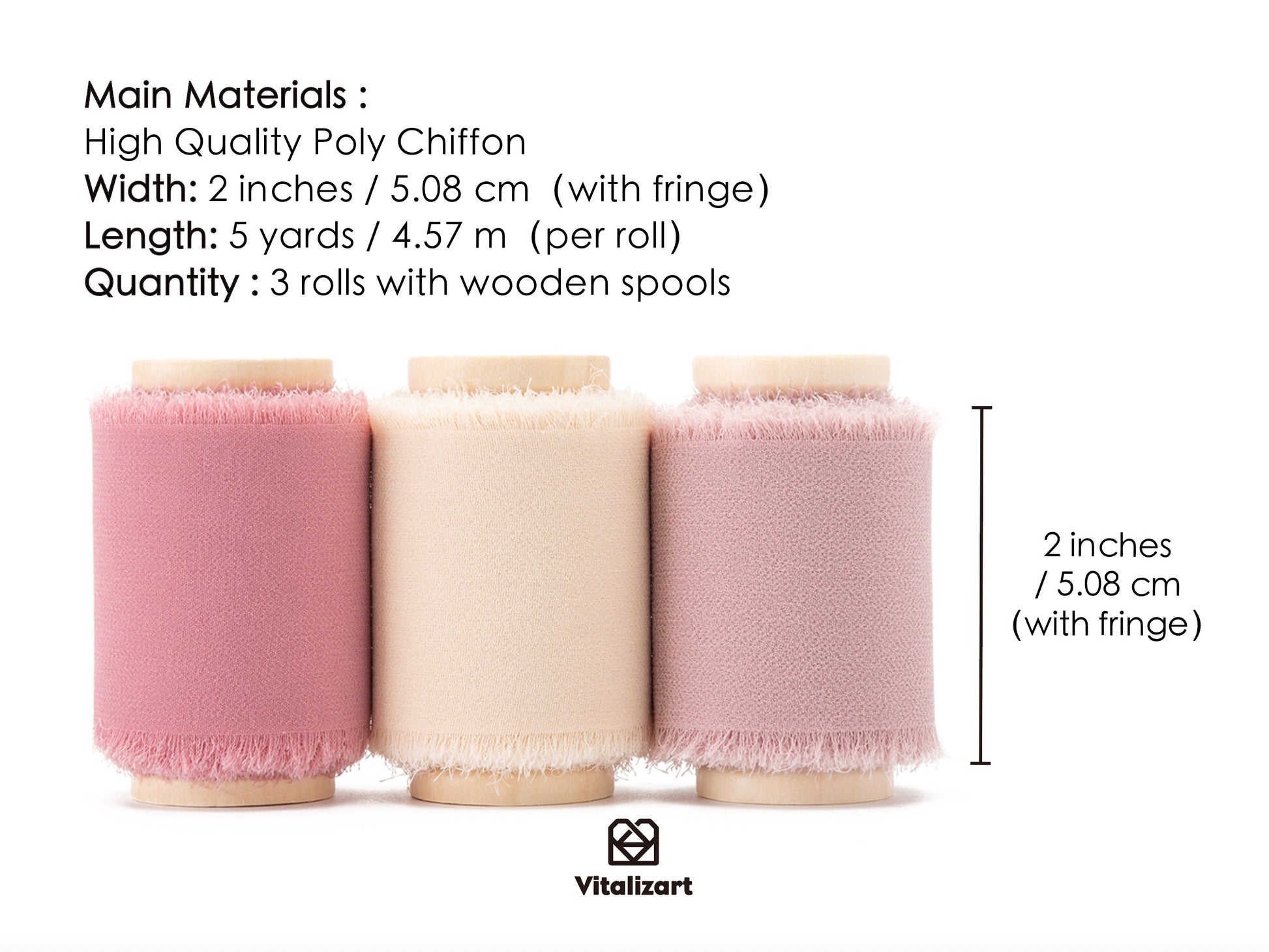 Chiffon Ribbon with Wooden Spool 2" x 15 Yd (Pink Nude & Mauve) - Vitalizart
