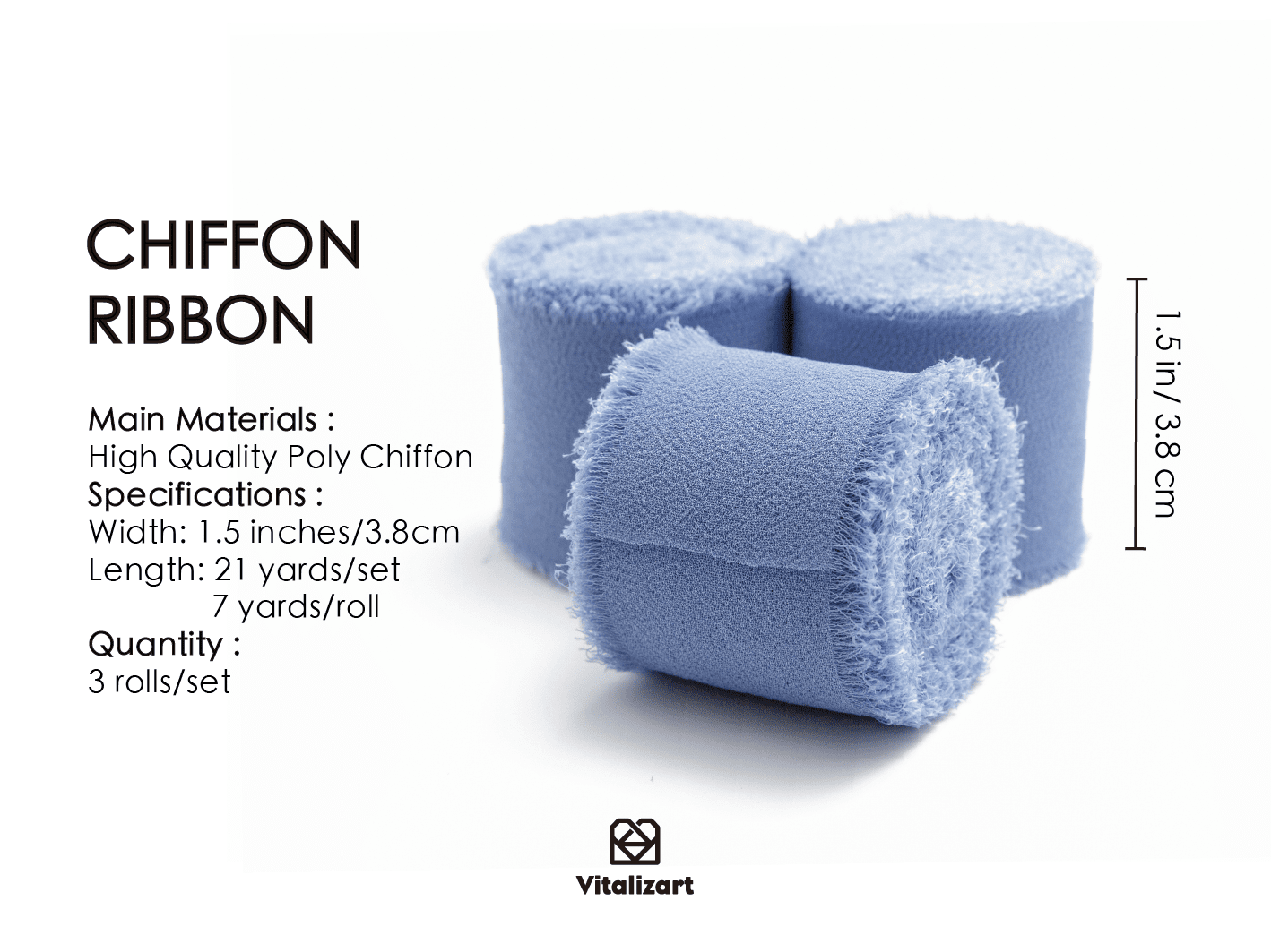 Fringe Chiffon Silk Ribbon 1.5" x 21Yd (Dusty Blue 2) - Vitalizart