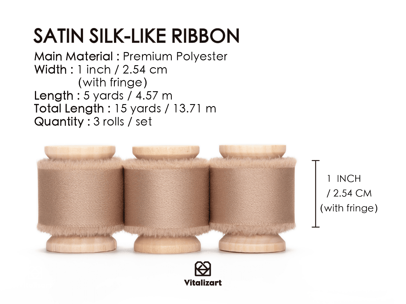 Silk Satin Ribbon With Wooden Spool 1" x 15 Yd (Champagne) - Vitalizart