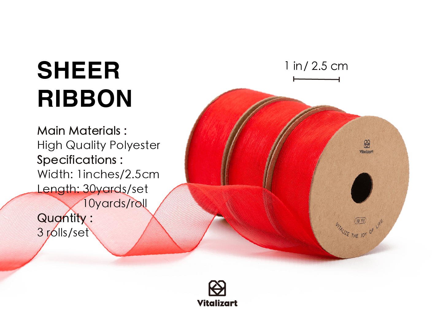 Organza Sheer Ribbon 1“ x 30 Yd (Red) - Vitalizart