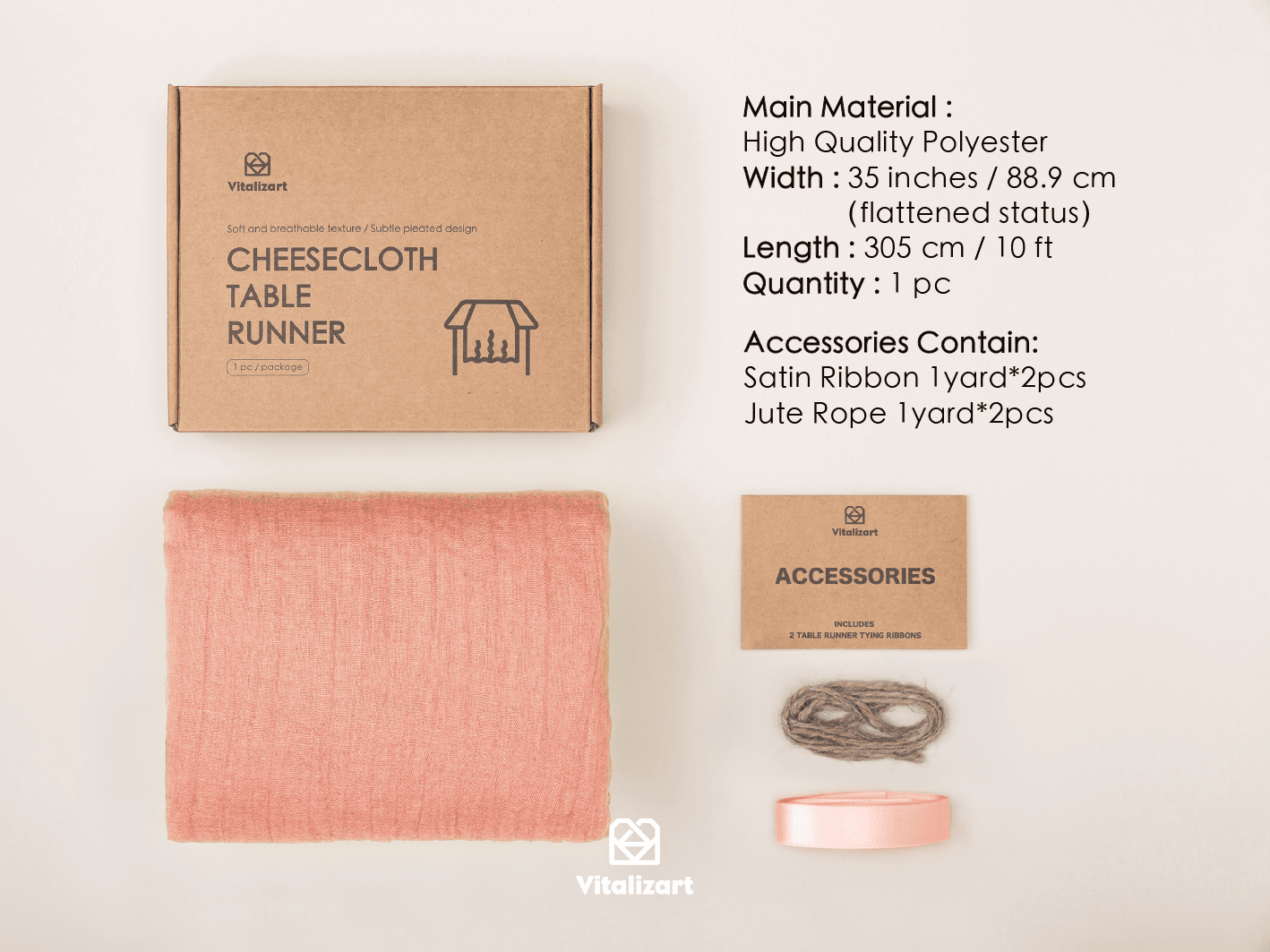 Cheesecloth Table Runner Gauze Boho Rustic 35 x 120 Inches (Peach) - Vitalizart