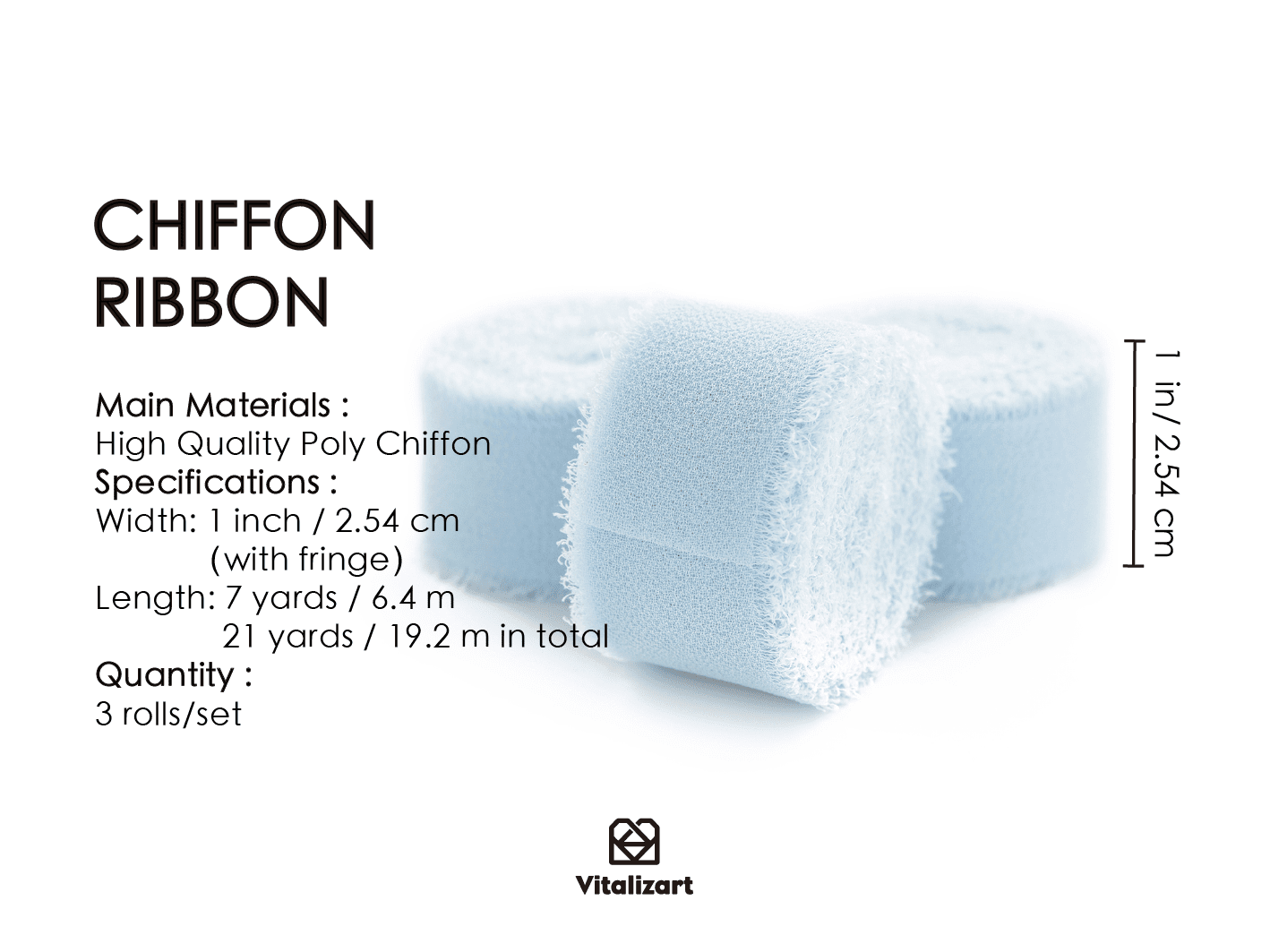 Chiffon Silk Ribbon 1" x 21 Yd (Light Blue) - Vitalizart