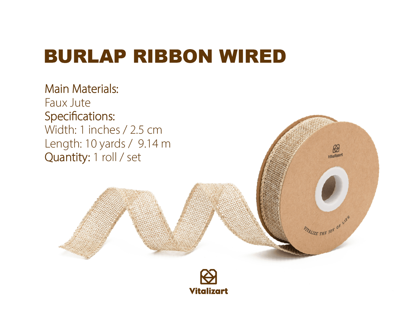 Burlap Ribbon Wired 1" x 10 Yd (Beige) - Vitalizart