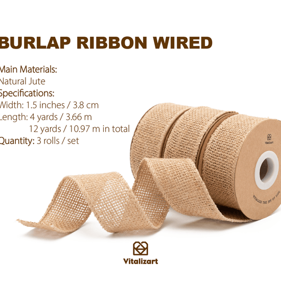 Burlap Ribbon Wired 1.5" x 12 Yd (Beige) - Vitalizart