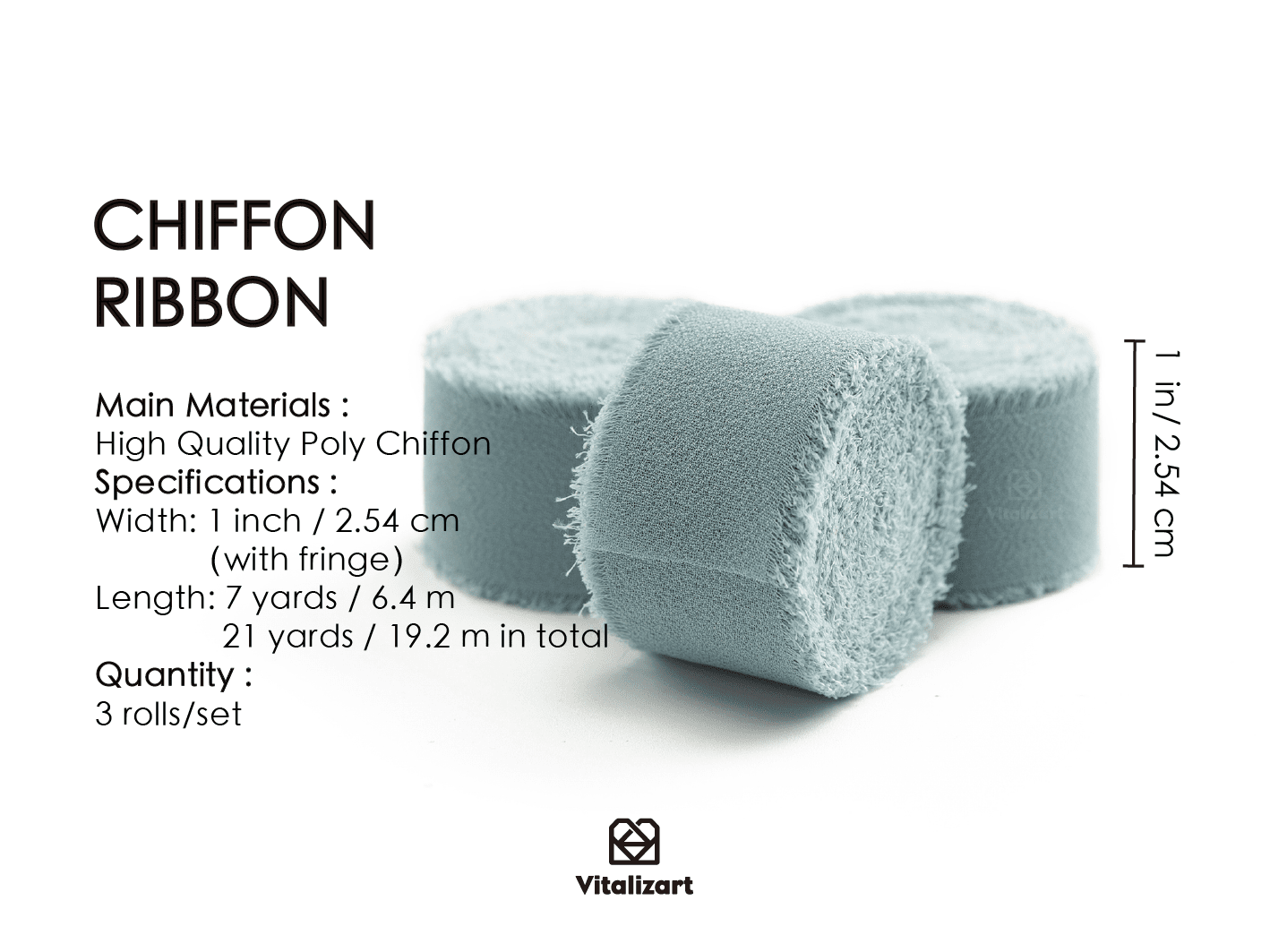 Chiffon Silk Ribbon 1" x 21 Yd (Dusty Blue 1) - Vitalizart