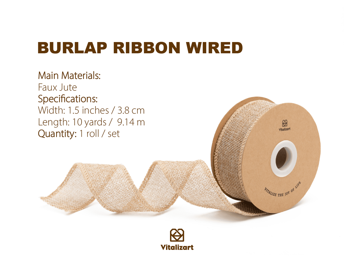 Burlap Ribbon Wired 1.5" x 10 Yd (Beige) - Vitalizart