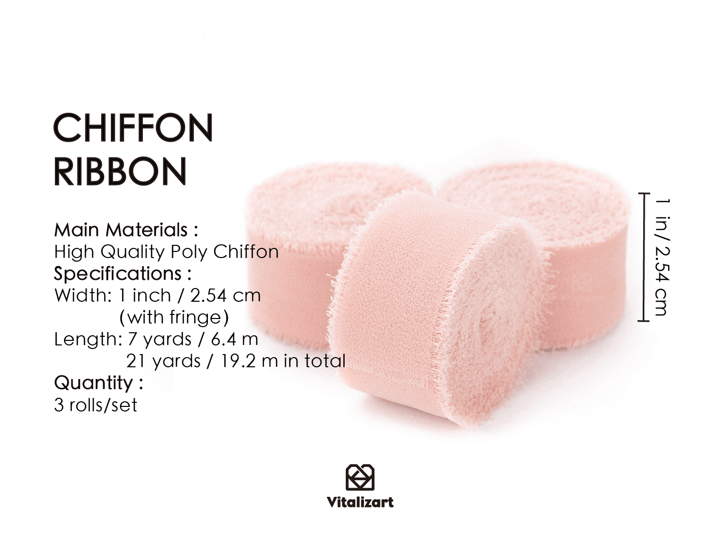 Chiffon Silk Ribbon 1" x 21 Yd (Blush Pink) - Vitalizart