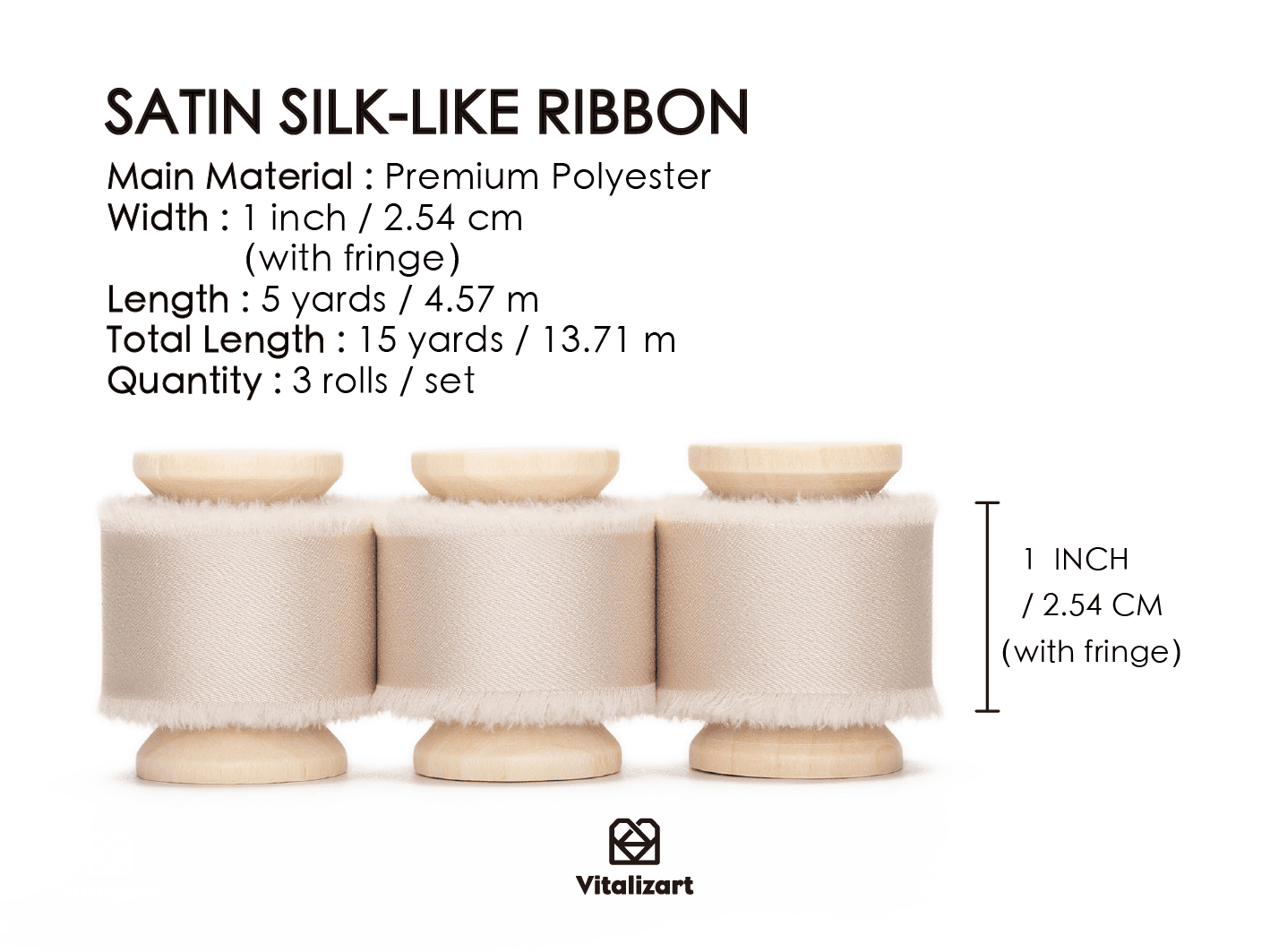 Silk Satin Ribbon With Wooden Spool 1" x 15 Yd (Light Nude) - Vitalizart