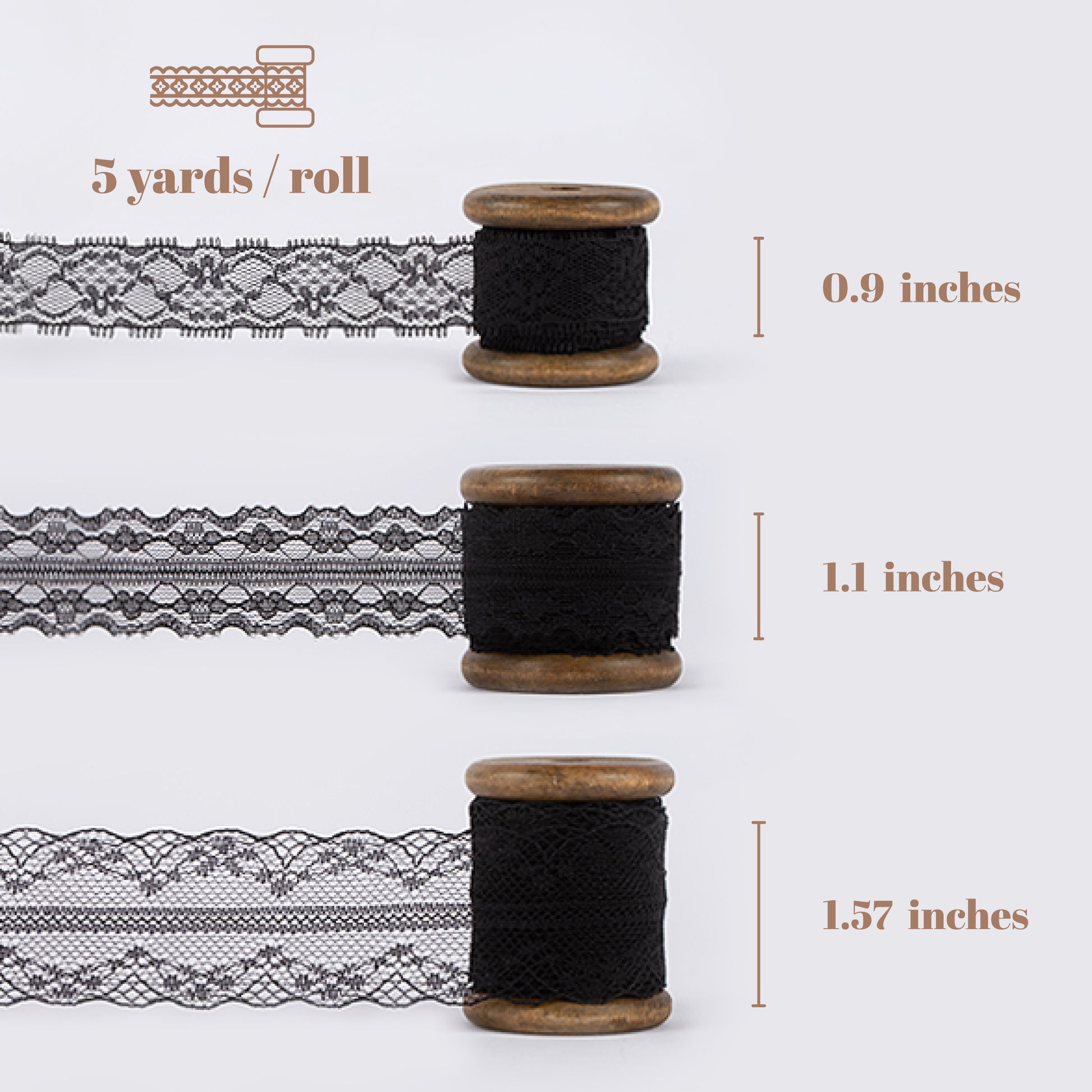 Lace Ribbon 0.9"/1.1"/1.57" x 5 Yd (Black) - Vitalizart