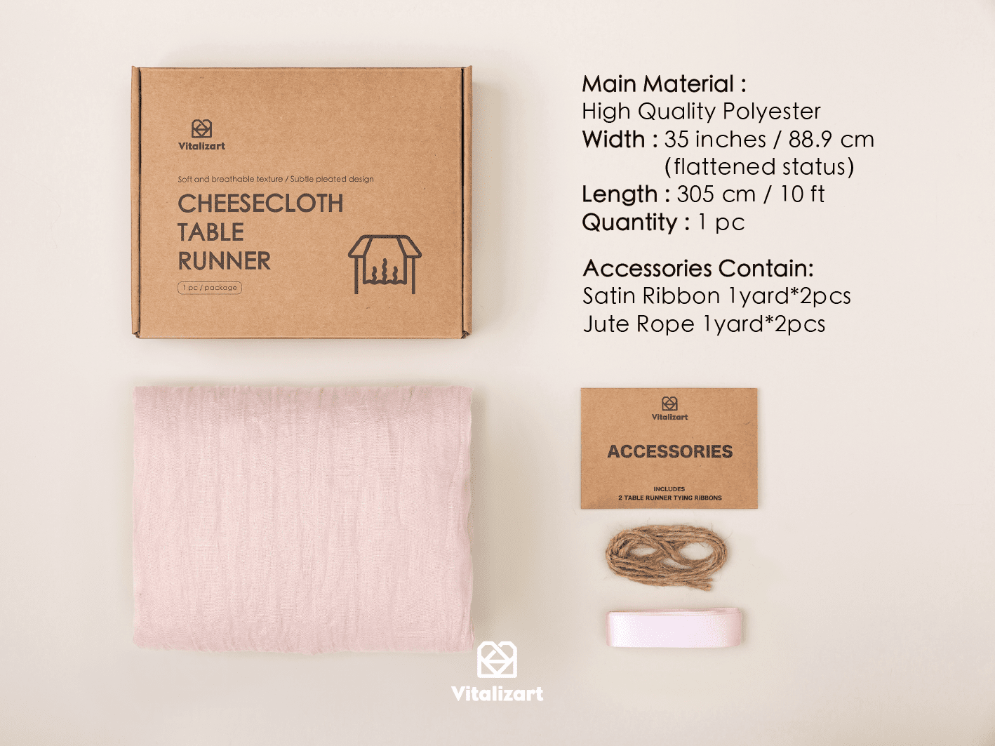 Cheesecloth Table Runner Gauze Boho Rustic 35 x 120 Inches (Rose) - Vitalizart